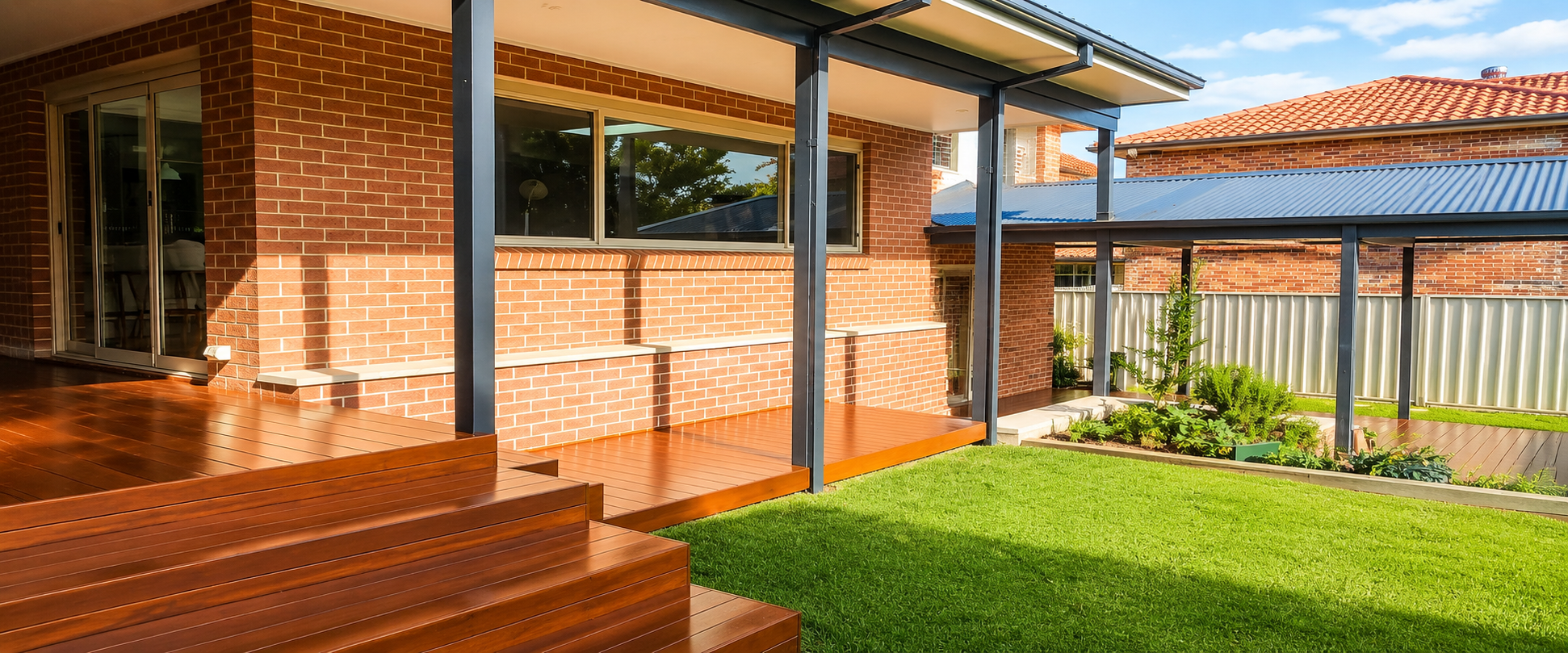 Sydney home extension with covered outdoor entertaining area and timber decking built by Elite Additions